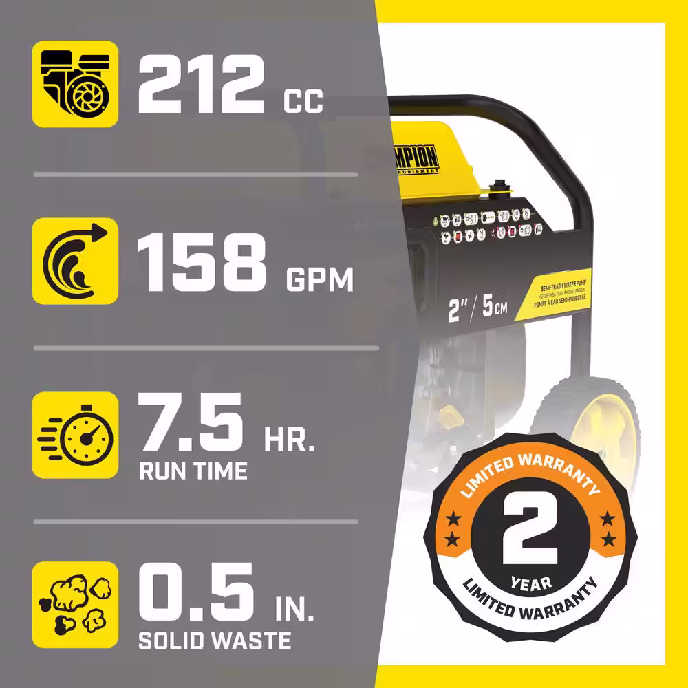Champion Power Equipment 2 in. Gas-Powered Semi-Trash Water Transfer Pump with Hose and Wheel Kit