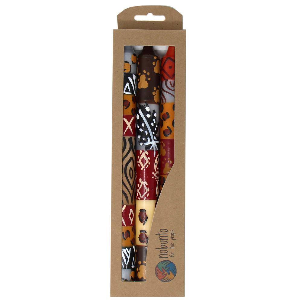 None Unscented Hand-Painted Red Dinner Candles Boxed Uzima Design (Set of 3)