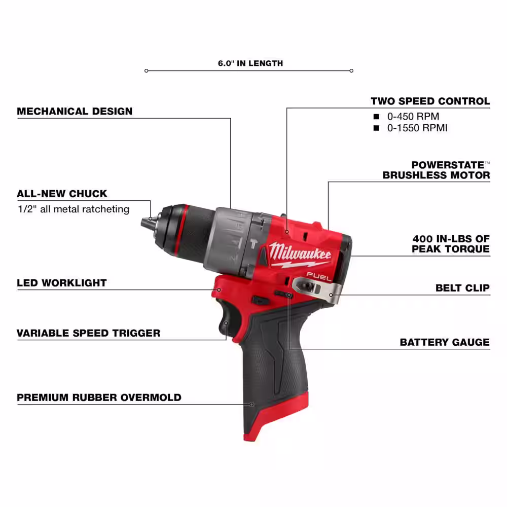 Milwaukee M12 FUEL 12-Volt Lithium-Ion Brushless Cordless Combo Kit (5-Tool) w/2 Batteries and Bag