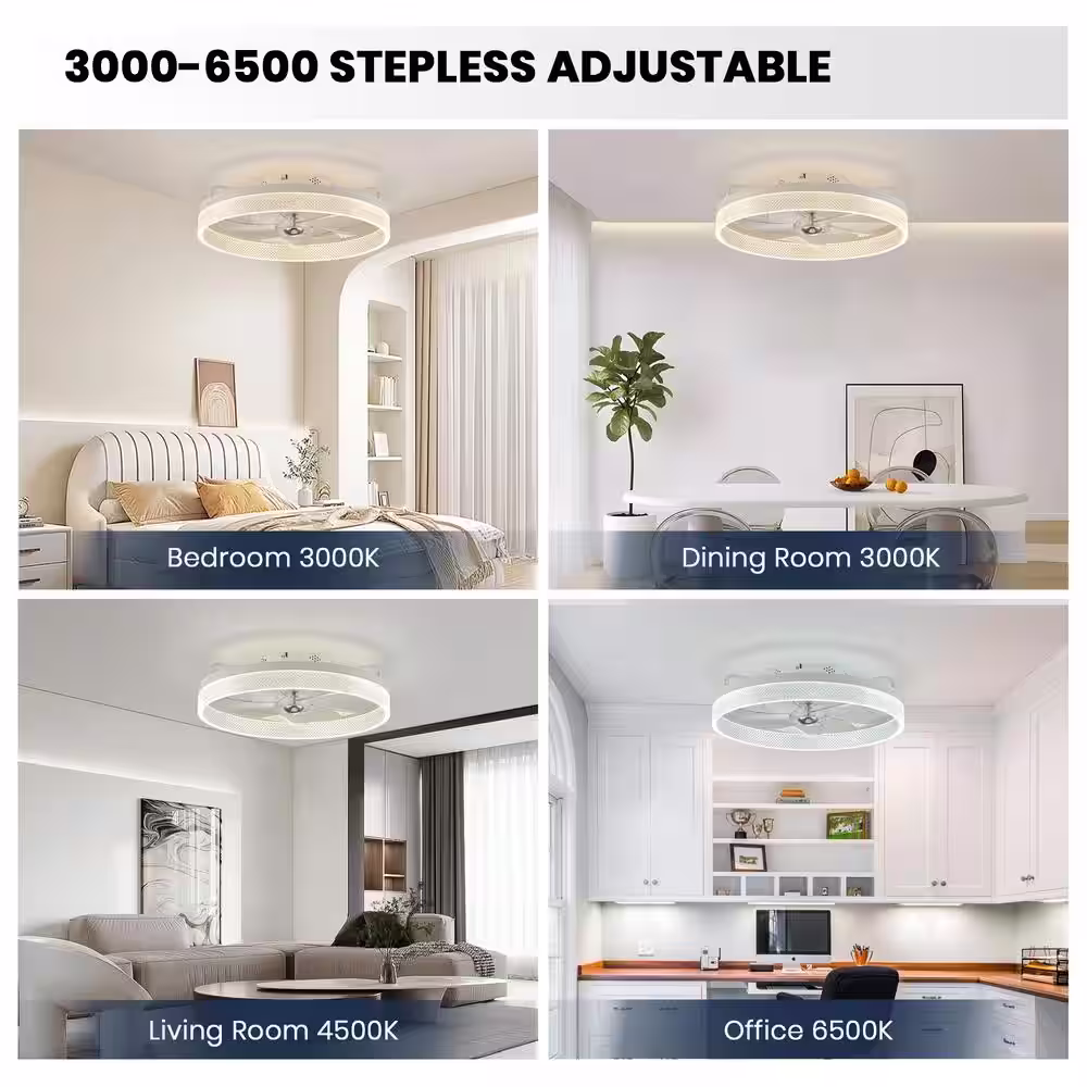 None 20 in. Intergrated LED Indoor White Flush Mount Ceiling Fan with Light for Low Profile Bedroom