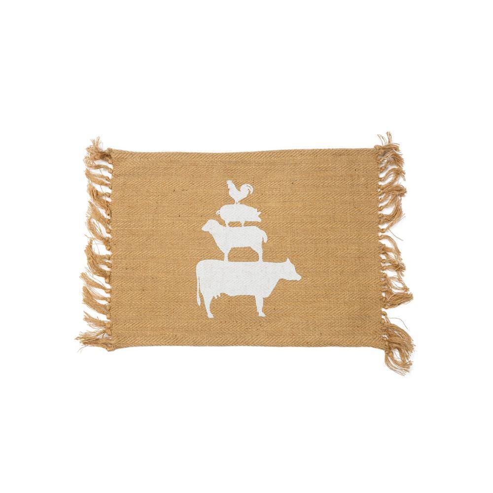 Lintex Farm Animals 100% Jute Placemat 12 in. x 18 in. (Set of 4)