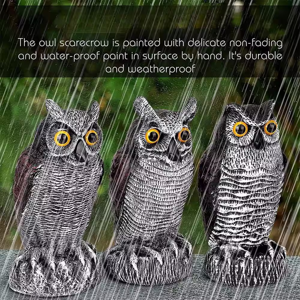 None 3-Pack Owl Decoys for Bird Deterrent - Weatherproof Bird Repellent Devices
