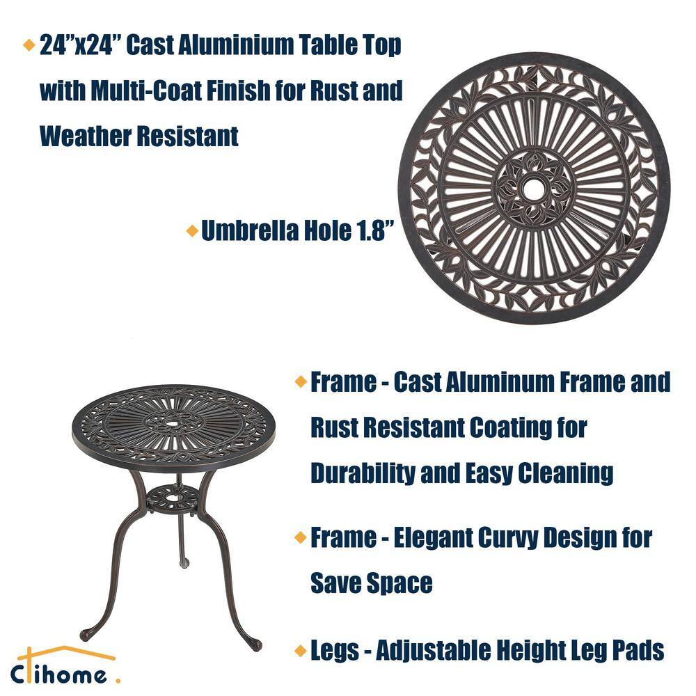Clihome 3-Piece Outdoor Cast Aluminum Patio Bistro Set in Brown
