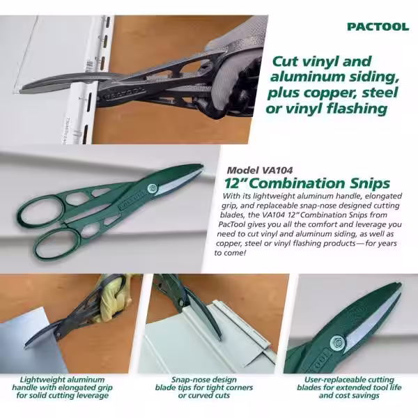 PacTool Multi-Siding Snips, Vinyl/Aluminum, Ergonomic, Lightweight