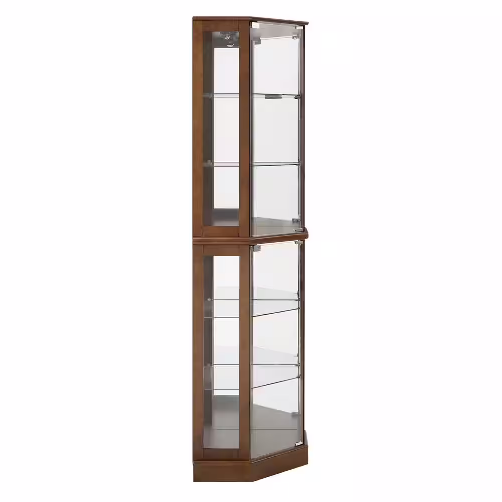 None Walnut 26 in. Width Display Cabinet Lighted Corner China Cabinet