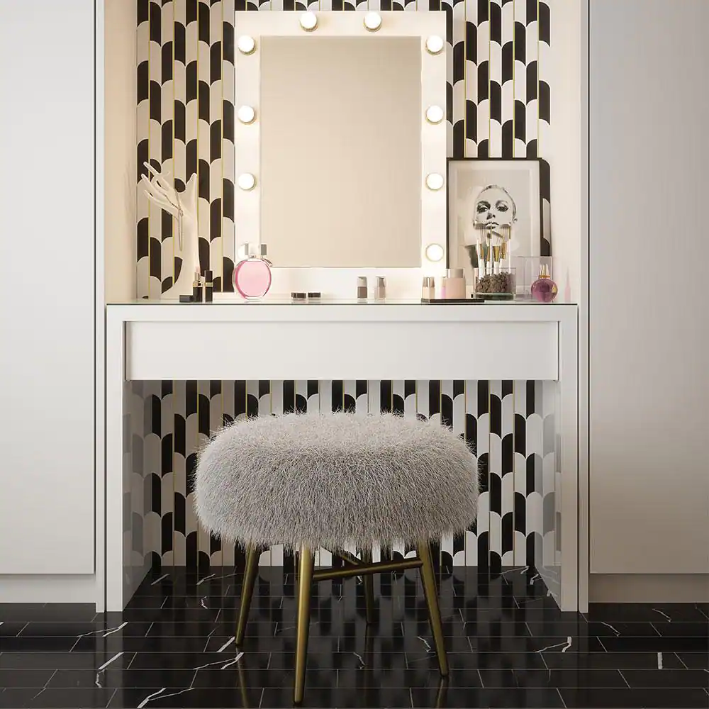 Jeffrey Court Jubilee White/Black 11.875 in.x 9.375 in.Polished Thassos/Nero Marquina Marble/Gold Metal Mosaic Tile(7.73 sq. ft./Case)