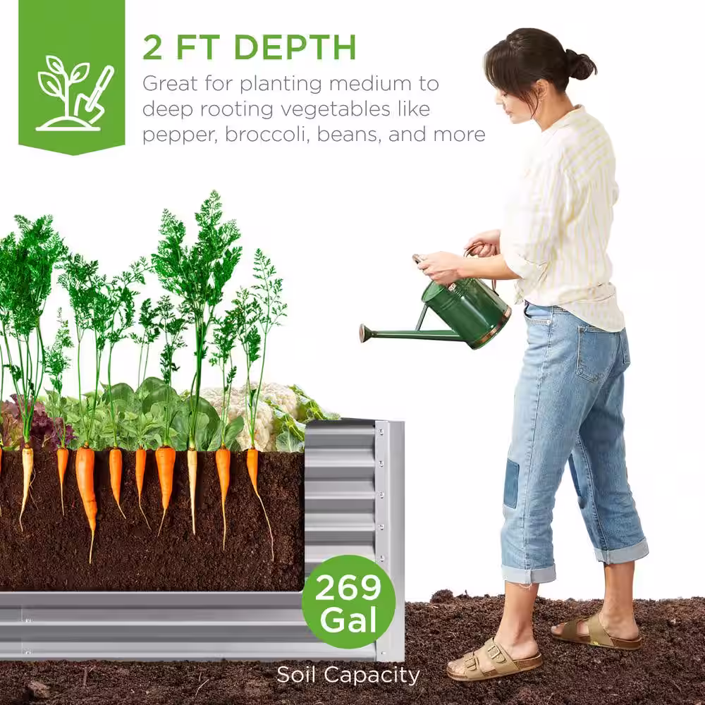 Best Choice Products 6 ft. x 3 ft. x 2 ft. Silver Outdoor Steel Raised Garden Bed Planter Box for Vegetables, Flowers, Herbs