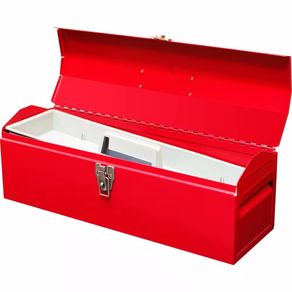 Big Red 19.1 in. L x 6.1 in. W x 6.5 in. H, Hip Roof Style Portable Steel Tool Box with Metal Latch Closure