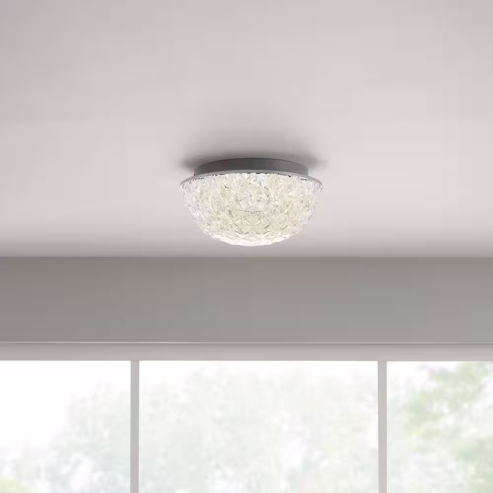 Home Decorators Collection Ellis Place 12.25 in. Chrome LED Round Flush Mount, Modern Ceiling Light