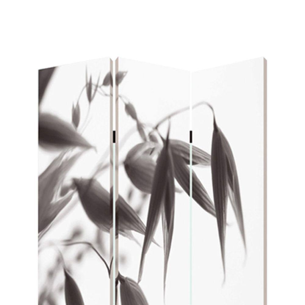 Benjara Black and White 3-Panel Foldable Canvas Screen with Lily Print