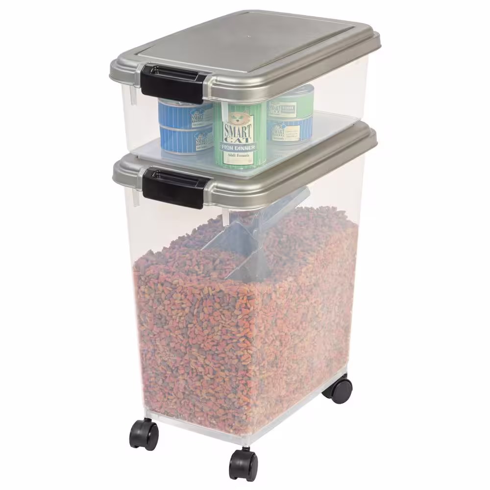 IRIS 12 Qt. and 33 Qt. Airtight Pet Food Storage Combo with a Scoop in Gray