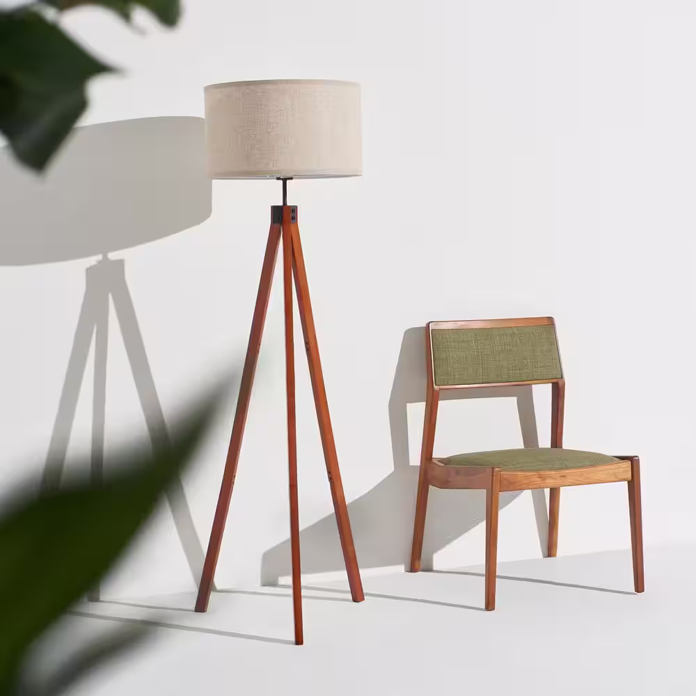 Brightech Eden 58 in. Havanah Brown Tripod Floor Lamp with Solid Wood Legs