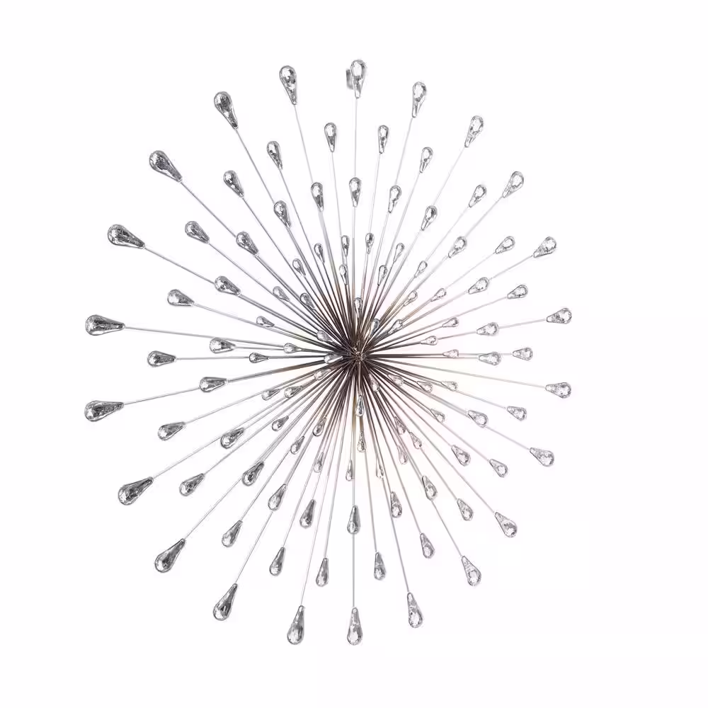 Litton Lane Metal Silver Starburst Wall Decor with Crystal Embellishment
