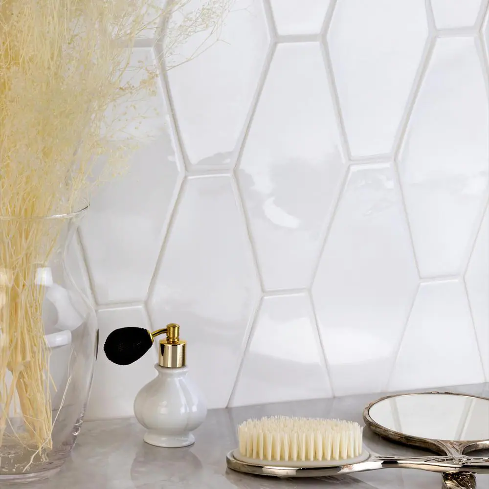 Ivy Hill Tile Birmingham Hexagon Bianco 4 in. x 8 in. Polished Ceramic Subway Tile (5.38 sq. ft. / box)