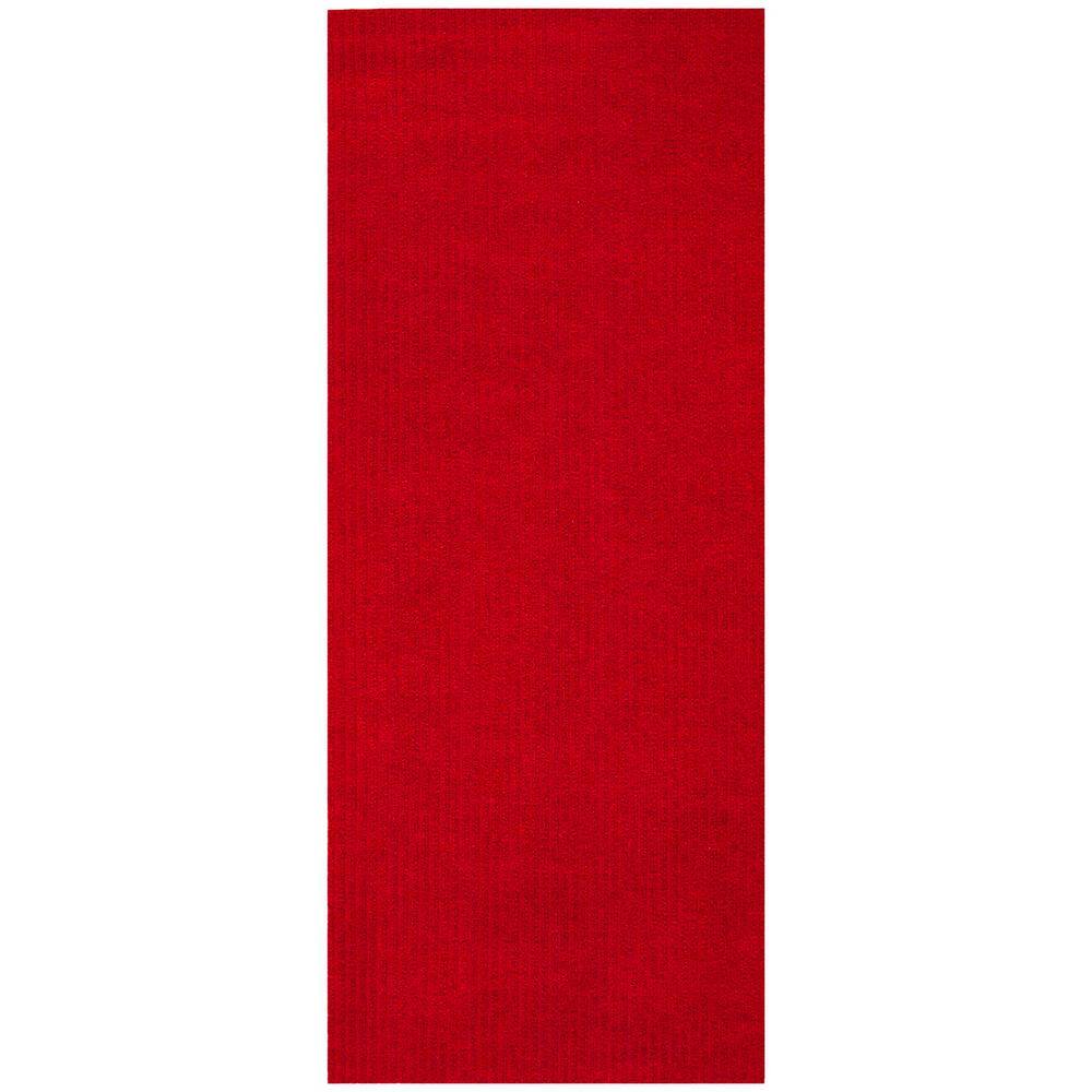 Ottomanson Scrabe Rib Waterproof Non-Slip Rubber Back Runner Rug, 2 ft. W x 7 ft. L, Red, Polypropylene Garage Flooring