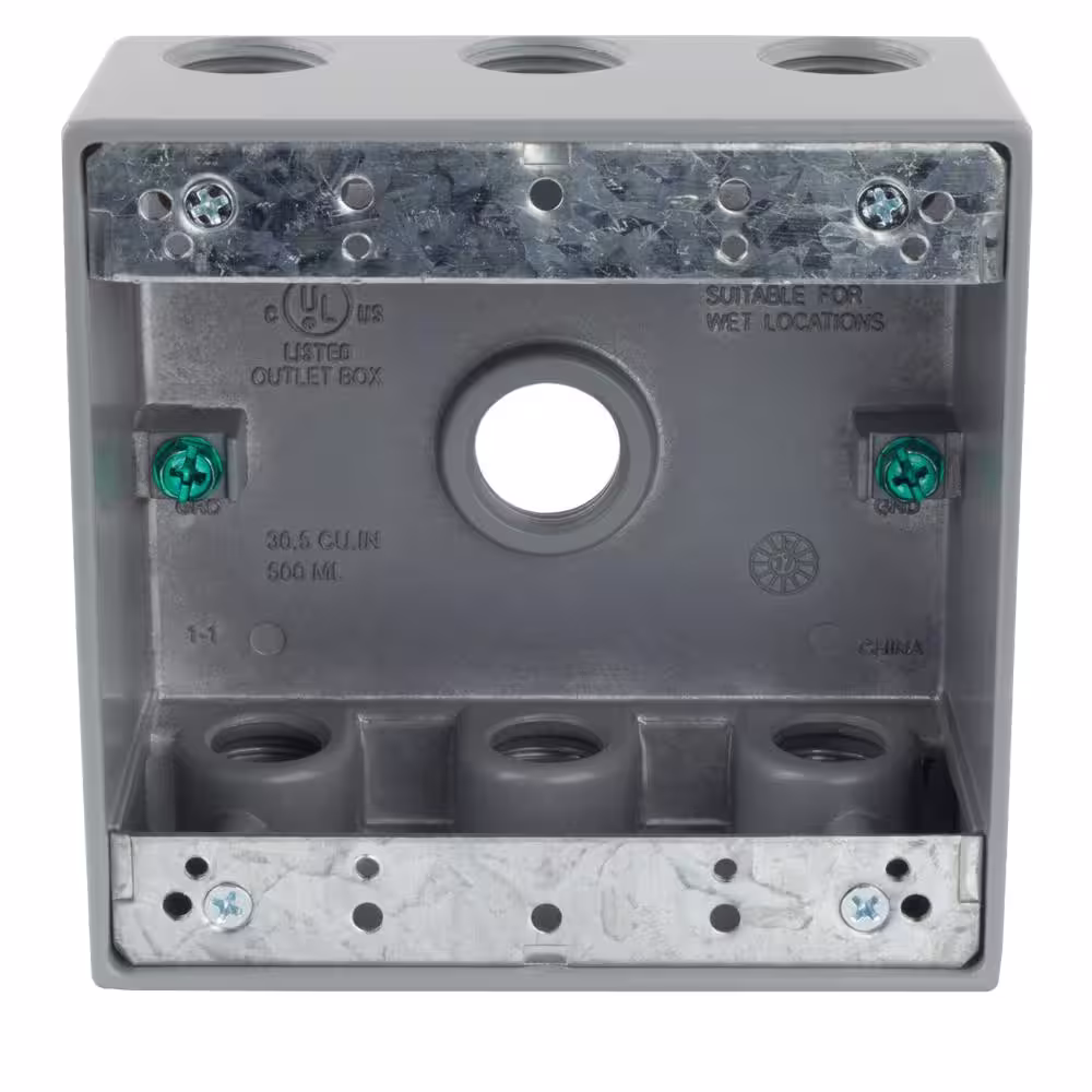 Commercial Electric 2-Gang Metallic Weatherproof Box with (7) 1/2 in. Holes, Gray