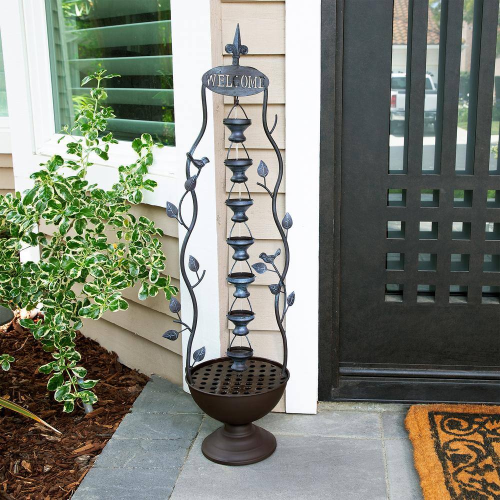 Alpine Corporation 41 in. Tall Indoor/Outdoor Metal Hanging 7-Cup Tiered Floor Water Fountain, Bronze