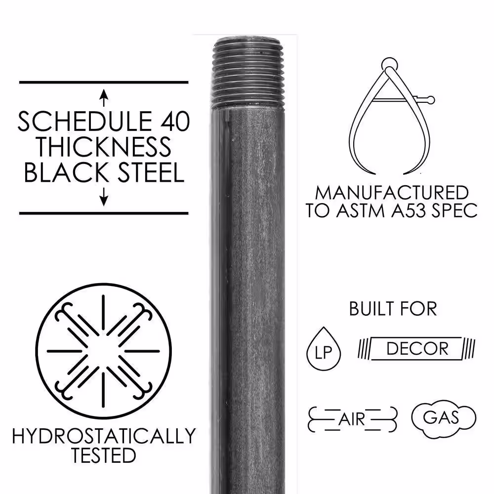 PIPE DECOR 1 in. x 14 in. Black Industrial Steel Grey Plumbing Pipe (4-Pack)