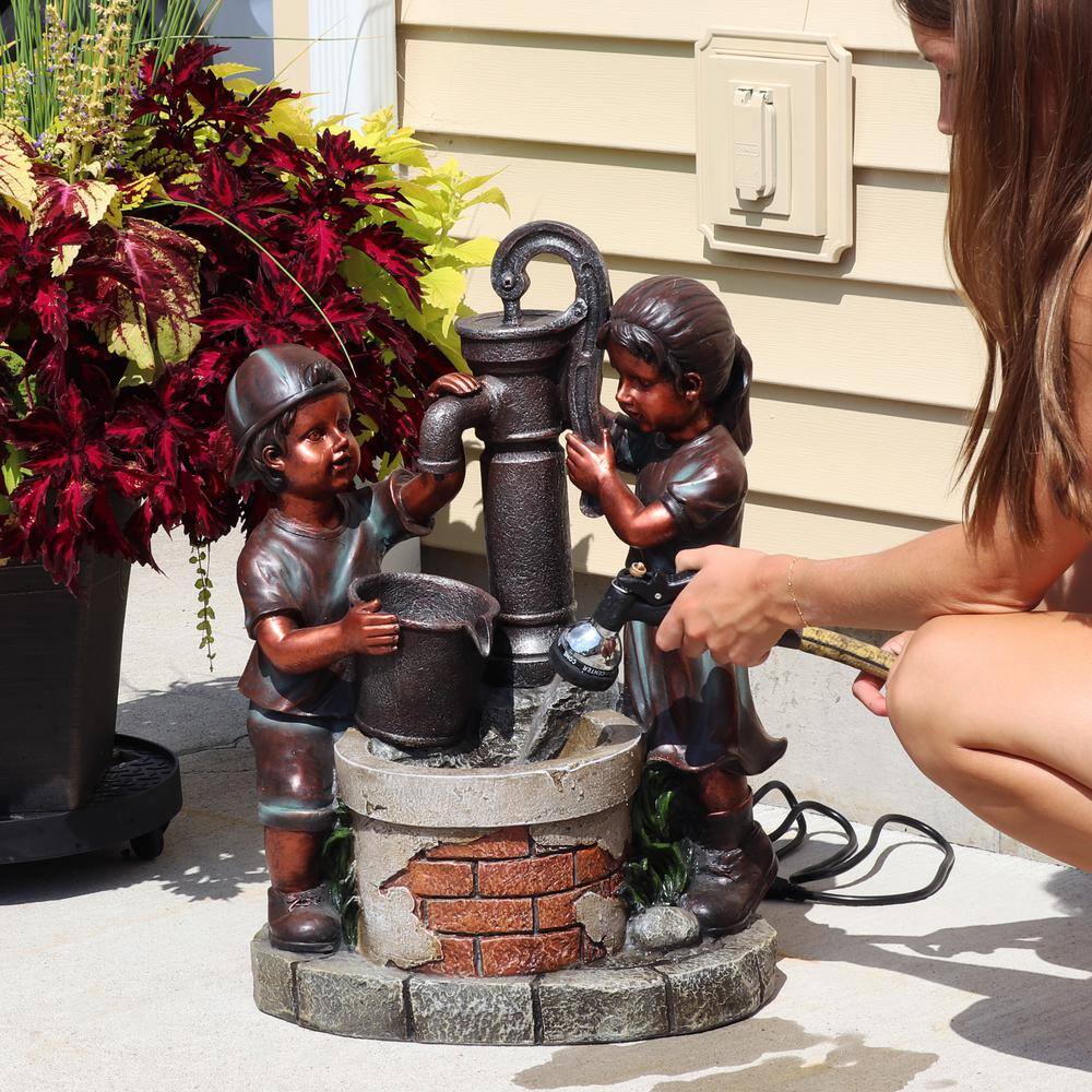 Sunnydaze Decor 24 in. Jack and Jill at Water Pump and Well Outdoor Cascading Fountain