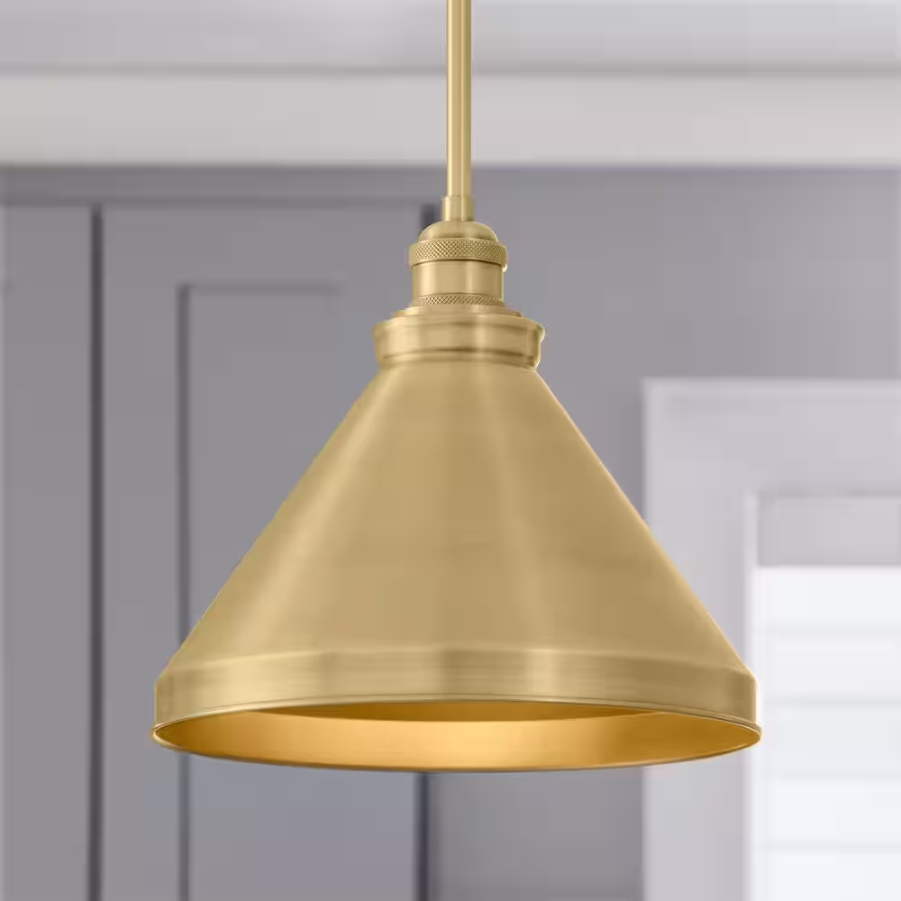 None 2-1/4 in. Large Brushed Gold Metal Cone Pendant Light Shade