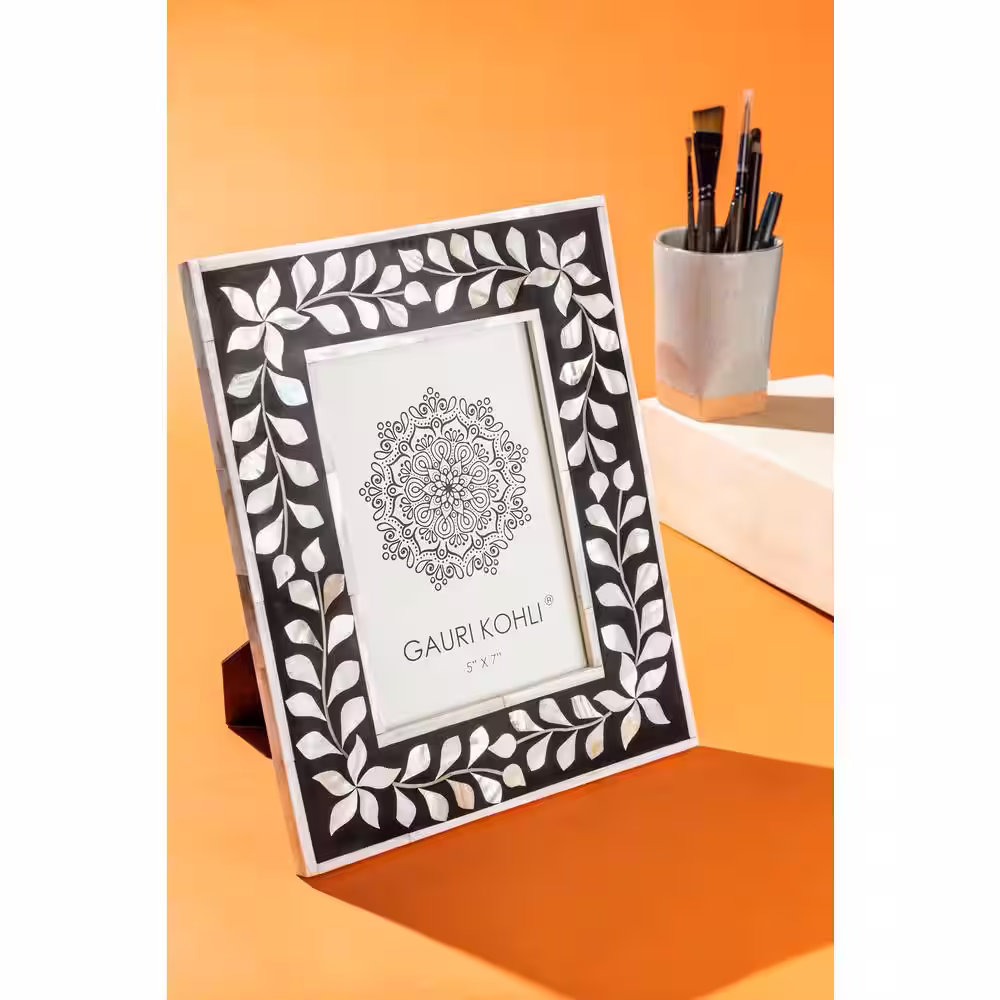 GAURI KOHLI 5 in. x 7 in. Rustic Black Jodhpur Mother of Pearl Picture Frame