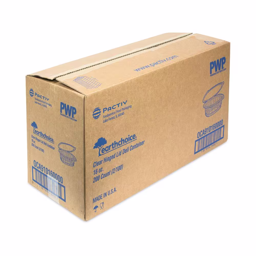 None EarthChoice 16 oz. Clear Plastic Recycled PET Hinged Container, 4.92 x 5.87 x 2.48 (200-Pack)