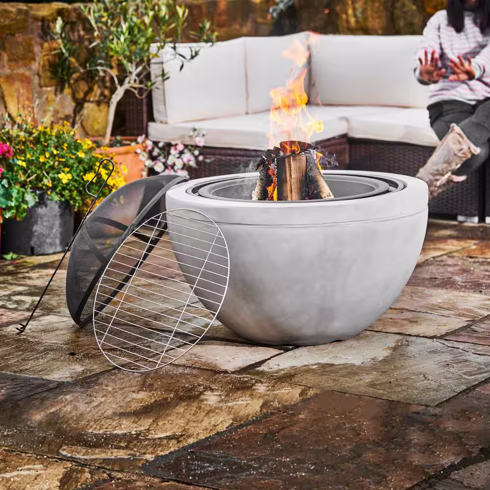 Teamson Home 30 in. x 22.83 in. Round Wood Burning Outdoor Concrete Fire Pit