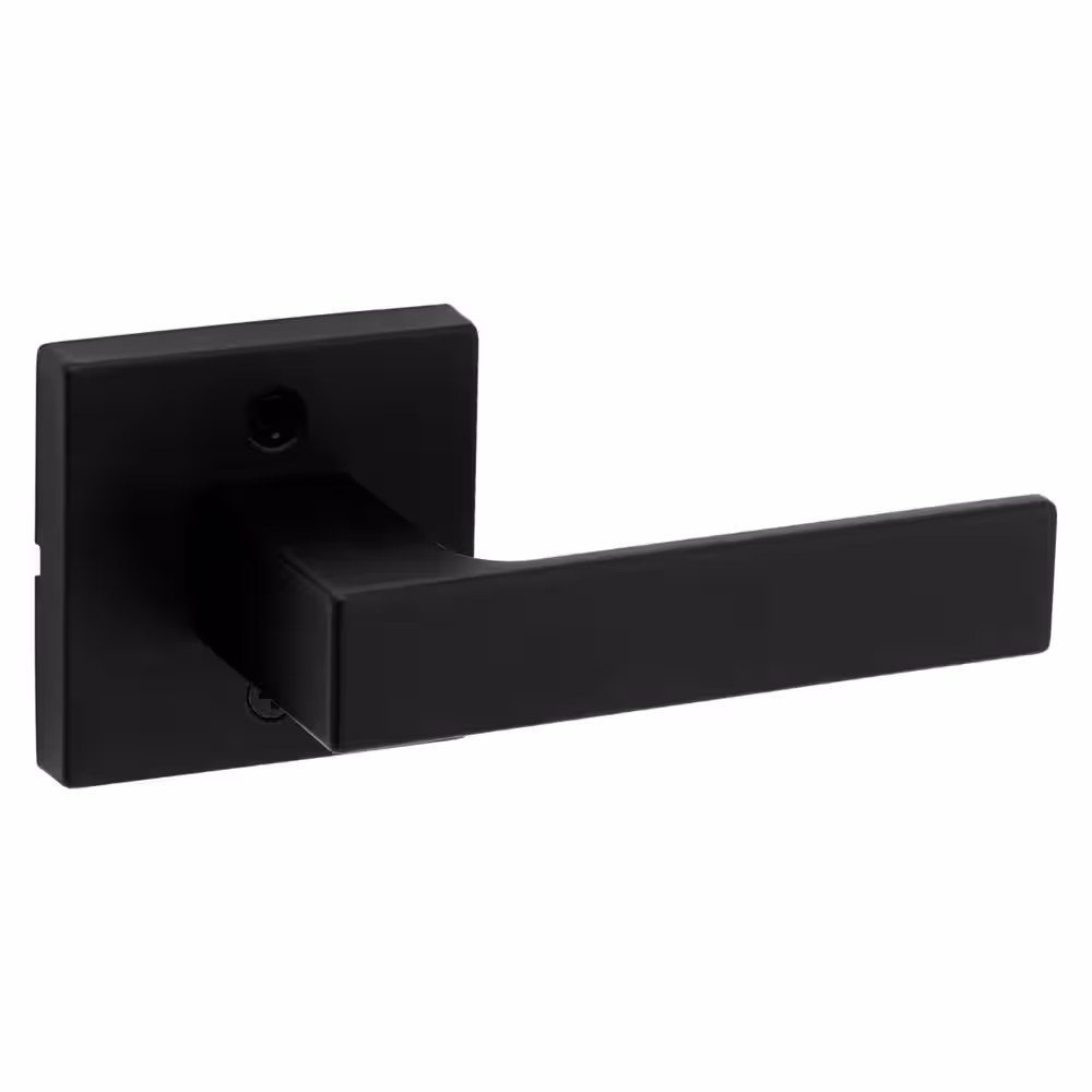 Kwikset Singapore Square Matte Black Hall/Closet Door Lever with Microban