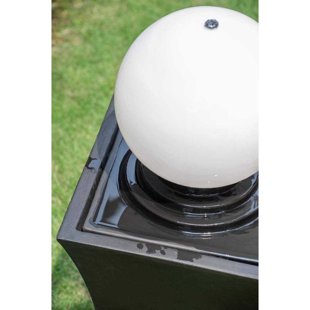 None Outdoor Curved Ball Fountain with 8 Color Lights Modern Design Cement Waterfall for Garden and Patio