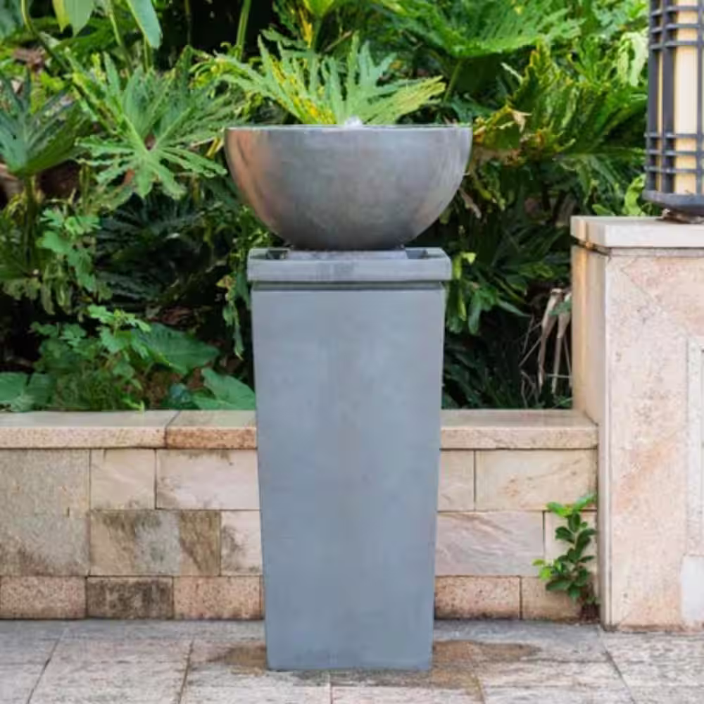 Afoxsos 35 Inch Outdoor Zen Bowl Fountain Relaxing Polyresin Water Fountain for Lawn, Garden