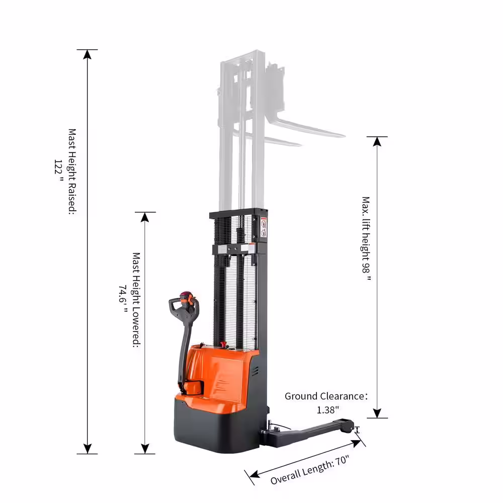 None 2640 lbs. 98 in. Lift Height Fully Power Electric Straddle Stacker Orange