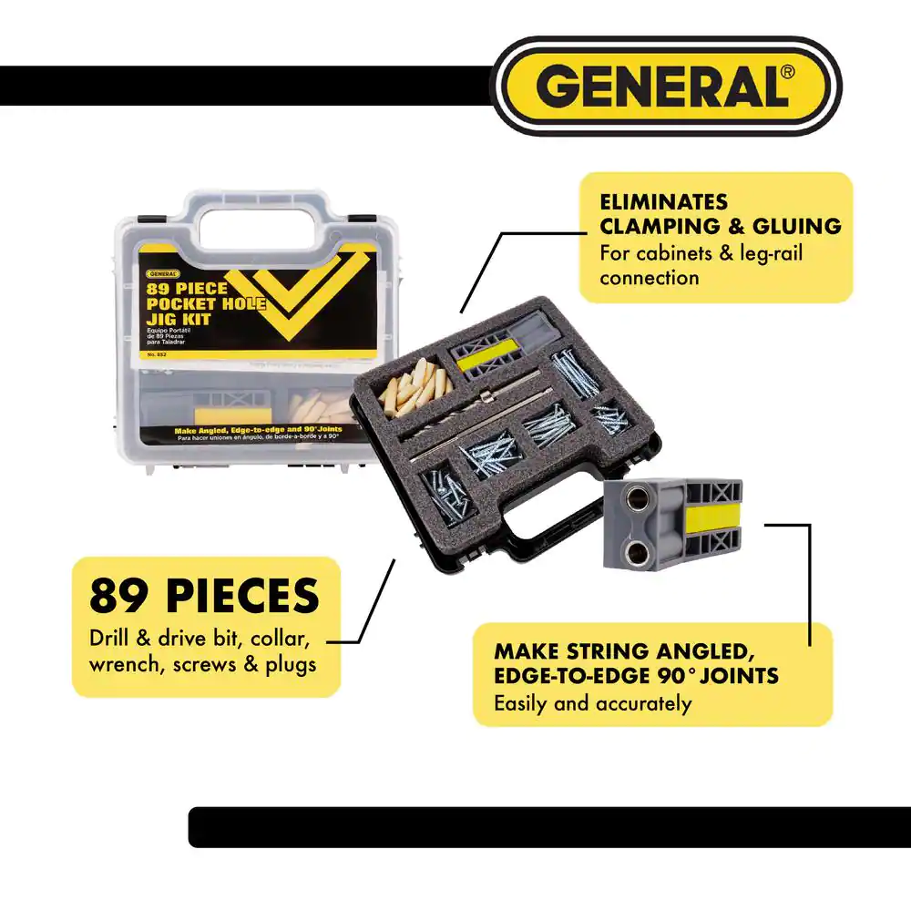 General Tools Pocket Hole Jig Kit with Screws and Dowels (89-Piece) with Carry Case