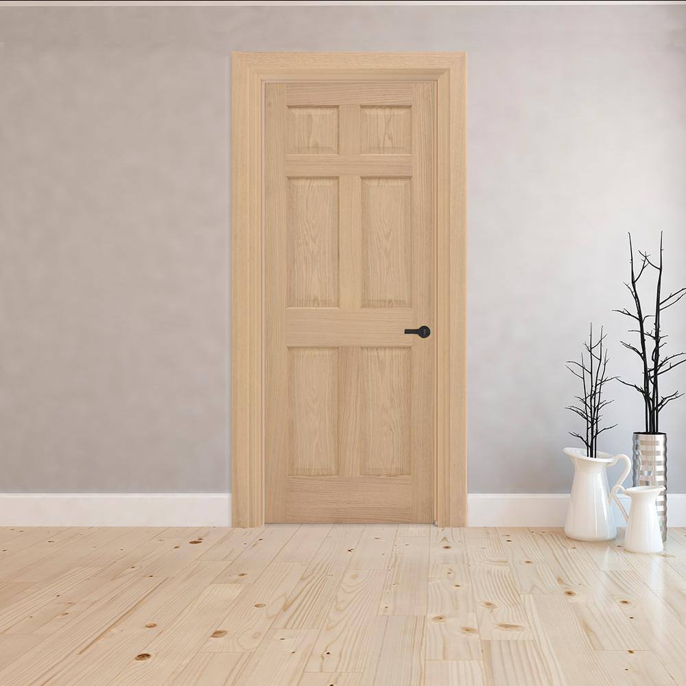Steves & Sons 30 in. x 80 in. Universal 6-Panel Solid Unfinished Red Oak Wood Interior Door Slab