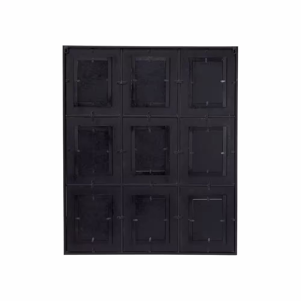 Litton Lane 5 in. x 7 in. Large Metal and Wood Wall Art Photo Display with 9 Rectangular Wood Picture Frames