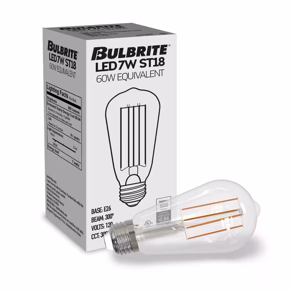 Bulbrite 60-Watt Equivalent Dimmable ST18 Vintage Edison LED Light Bulb with Medium (E26) Base, 3000K, (8-Pack)