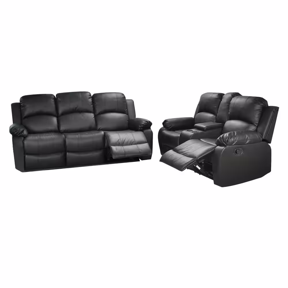 Star Home Living Belle 2-Piece Black Leather Living Room Set
