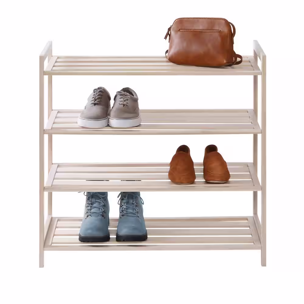 Honey-Can-Do 25.8 in. H 12-Pair White Wash Bamboo 4-Tier Shoe Rack