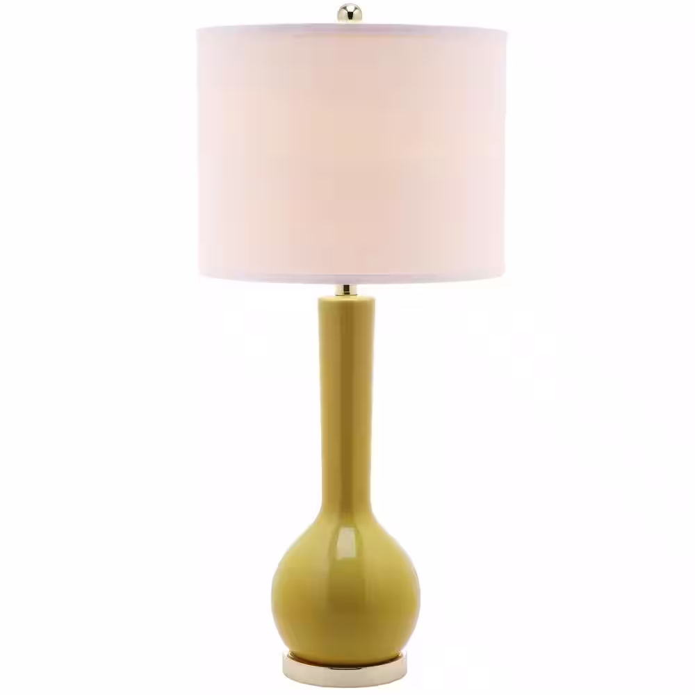 SAFAVIEH Mae 30.5 in. Mustard Gold Long Neck Ceramic Table Lamp with Off-White Shade