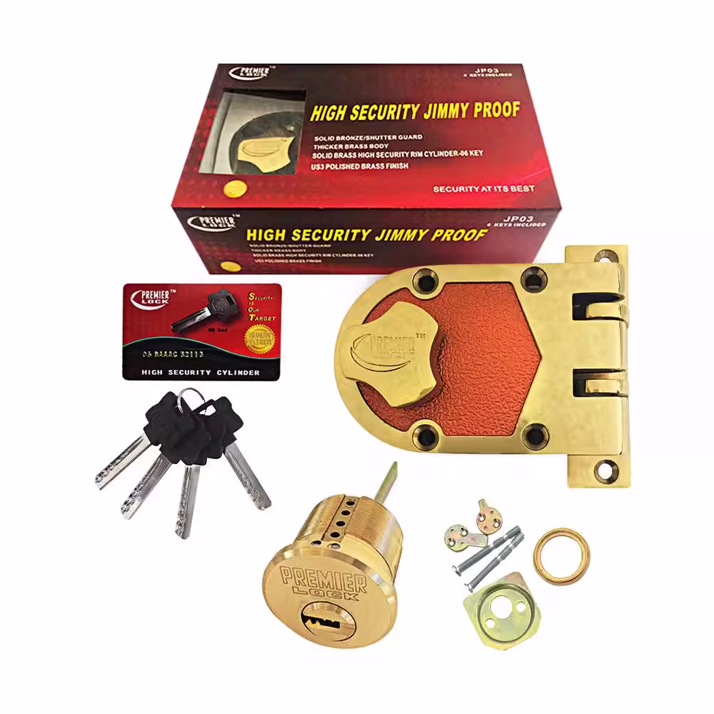 Premier Lock Heavy-Duty Brushed Brass Jimmy Proof Deadbolt - High Security with 4 Keys