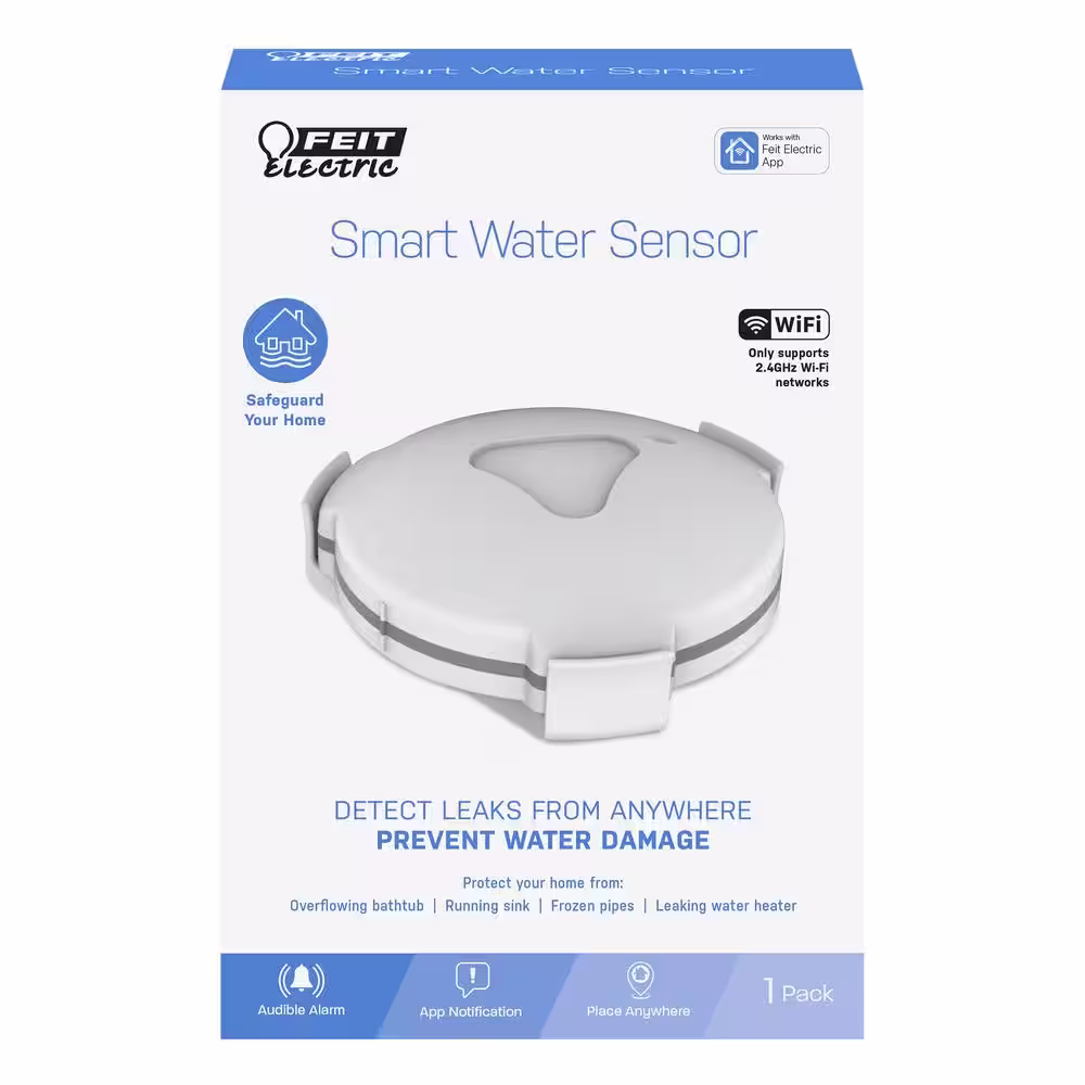 Feit Electric Battery-Powered Smart Home Wi-Fi Connected Wireless Water Sensor, No Hub Required (3-Pack)
