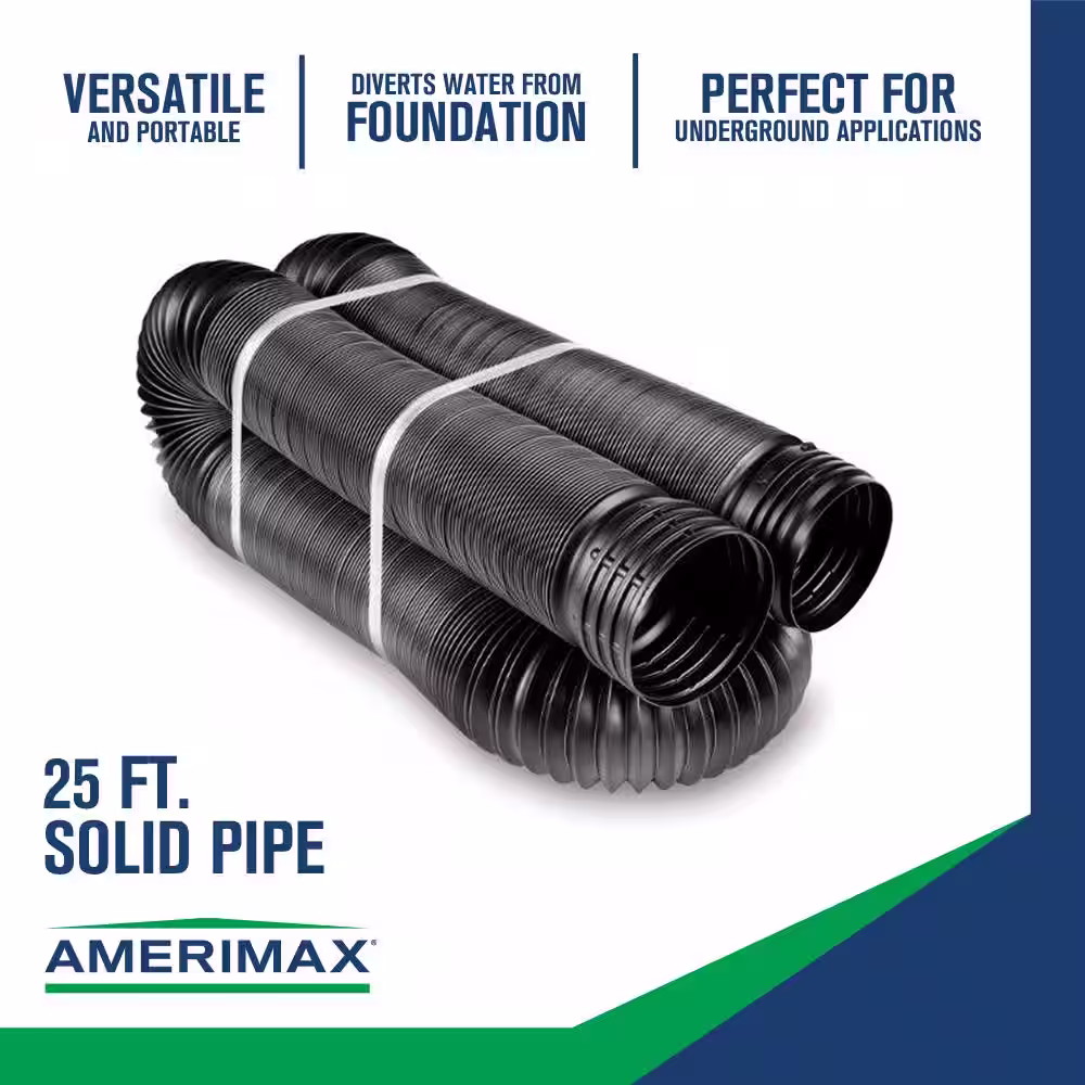 Amerimax Home Products FLEX Drain 4 in. x 25 ft. Black Copolymer Solid Drain Pipe