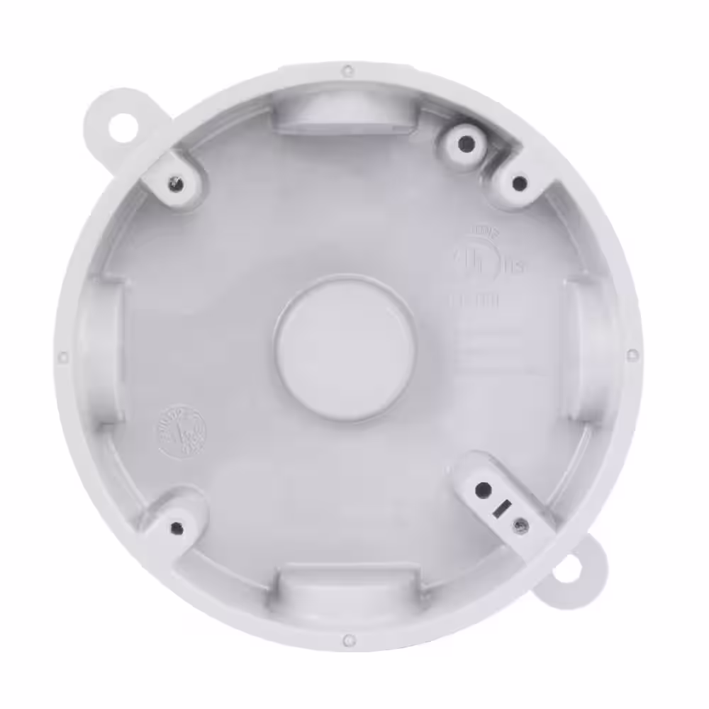 Commercial Electric 4 in. Round Non-Metallic Weatherproof Box with (5) 1/2 in. Holes, White