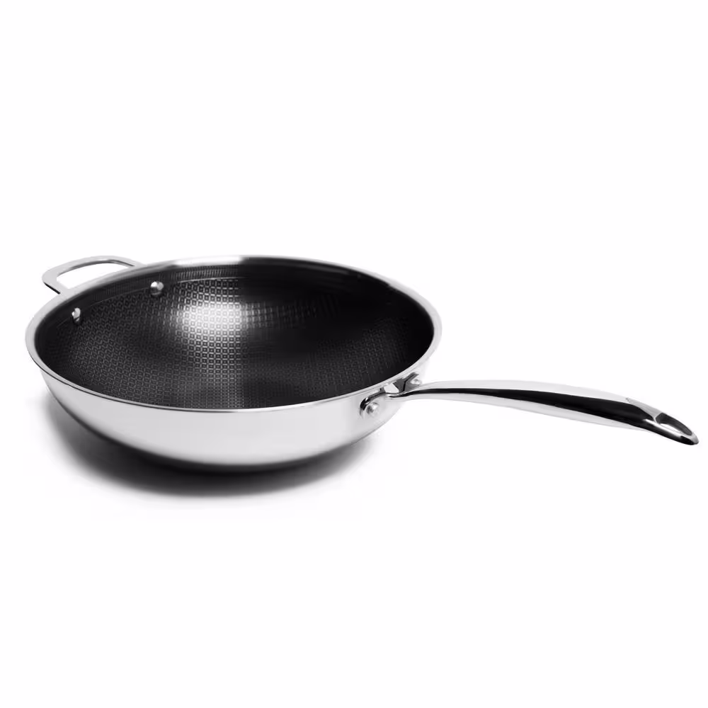 None Diamond Tri-ply 5 QT. Stainless Steel Nonstick Wok with Glass Lid