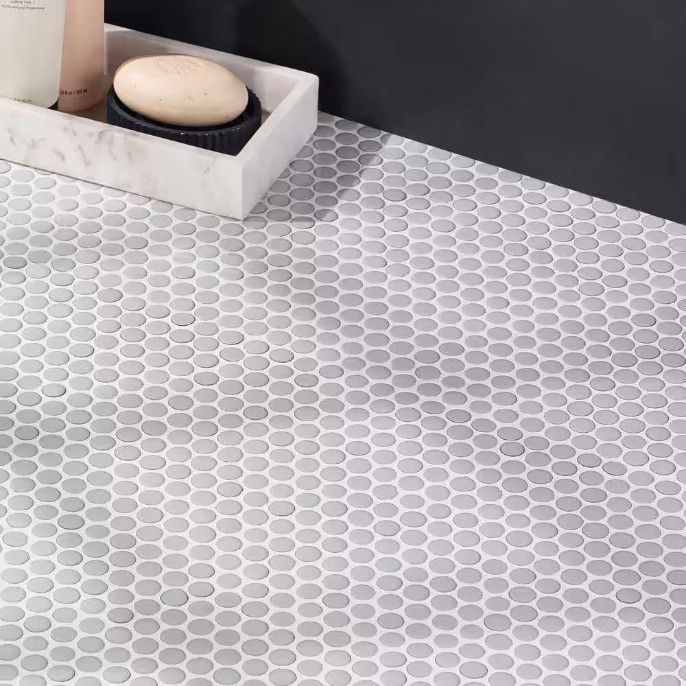 Ivy Hill Tile Bliss Edged Penny Sage 11.49 in. x 12.32 in. Polished Ceramic Floor and Wall Mosaic Tile (0.98 Sq. Ft./Each)