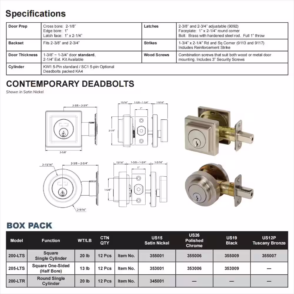 DELANEY HARDWARE Kira Square Style Single Cylinder Polished Chrome Deadbolt