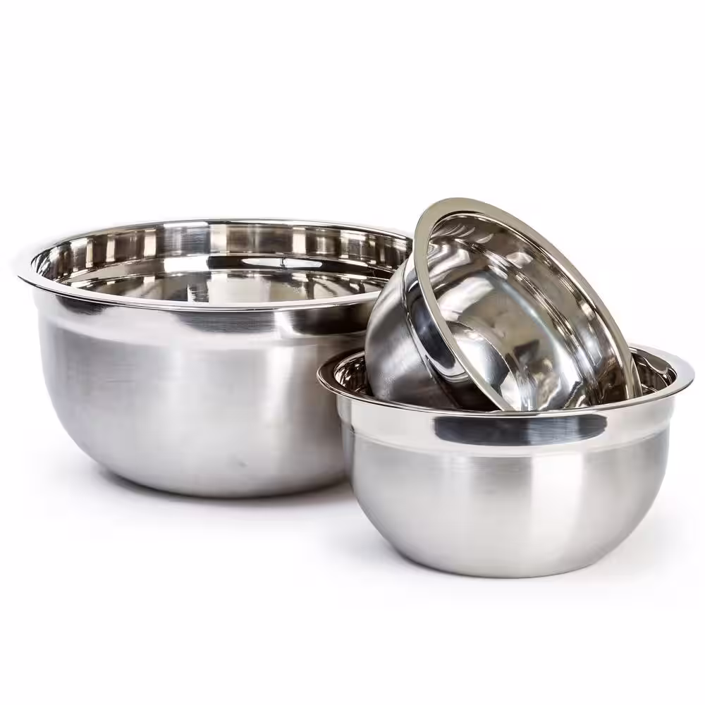 None Heavy Duty Stainless Steel German 3 Large Nested Mixing Bowl Set