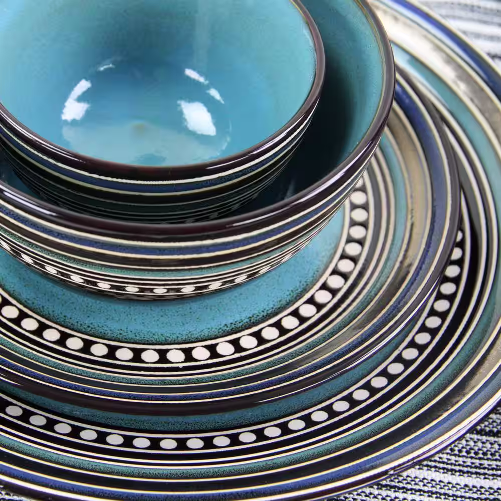 Gibson Cafe Versailles 16-Piece Casual Blue Earthenware Dinnerware Set (Service for 4)