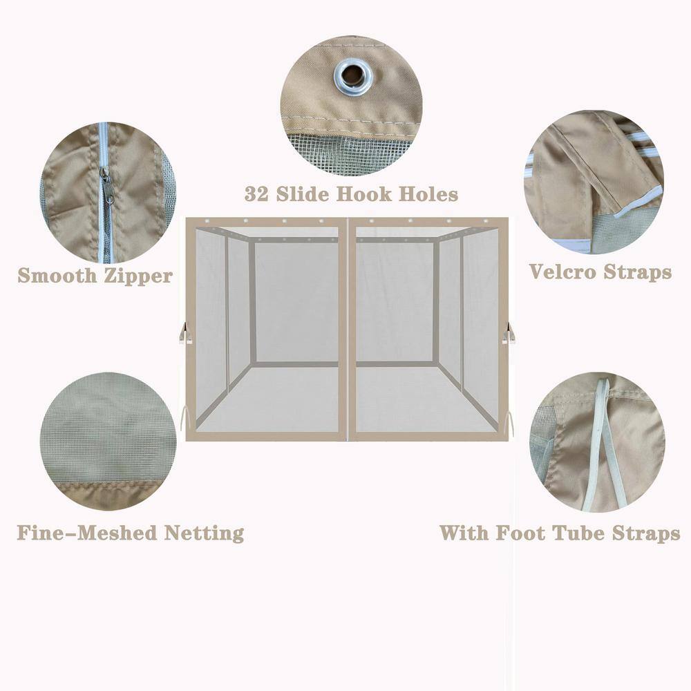 None 10 x 10 Ft. Beige Outdoor Gazebo Replacement Mosquito Netting with Zippers Mesh Sidewalls for Sun Shelter Canopy Tent