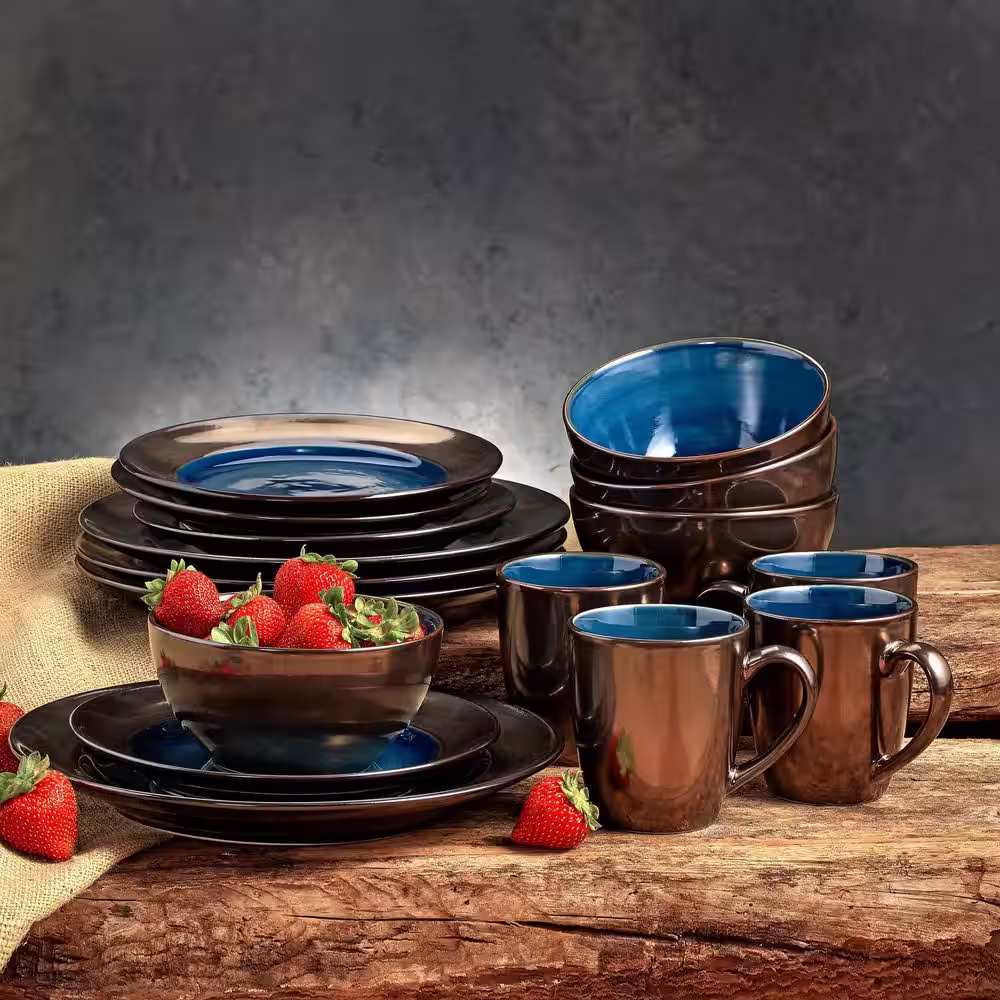 Over and Back Earth 16-Piece Casual Blue Stoneware Dinnerware Set (Service for 4)