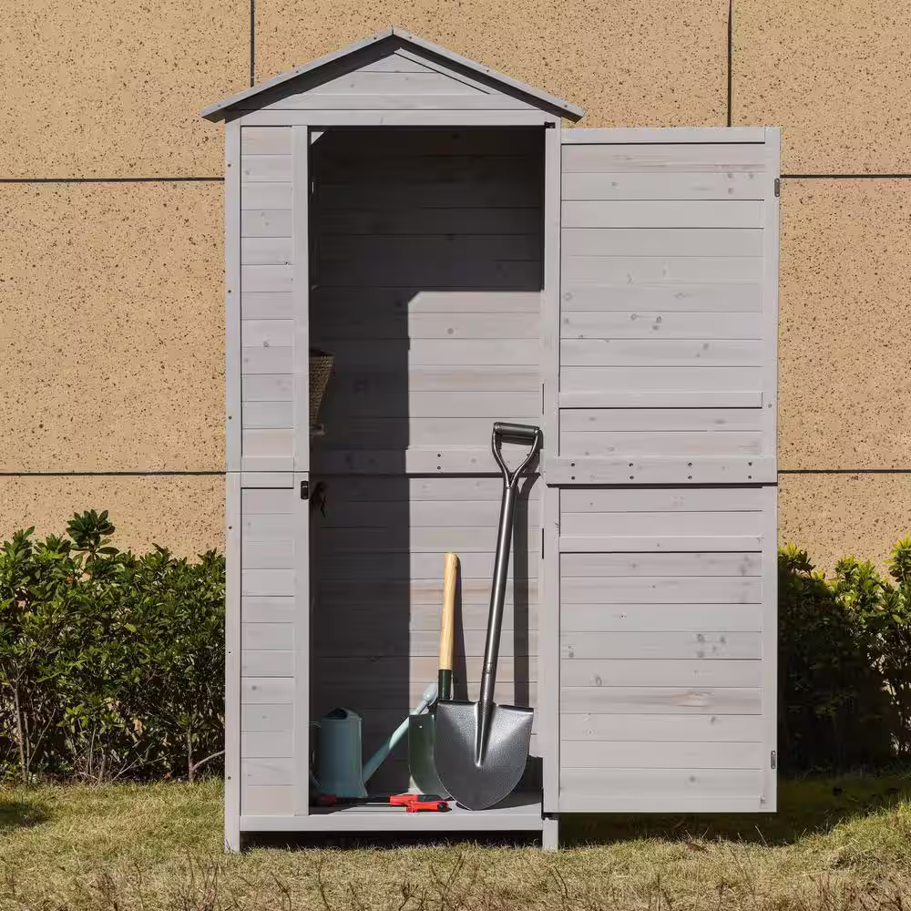 Outsunny 24.75 in. x 35.5 in. x 78.75 in. Grey Wooden Backyard Storage Shed